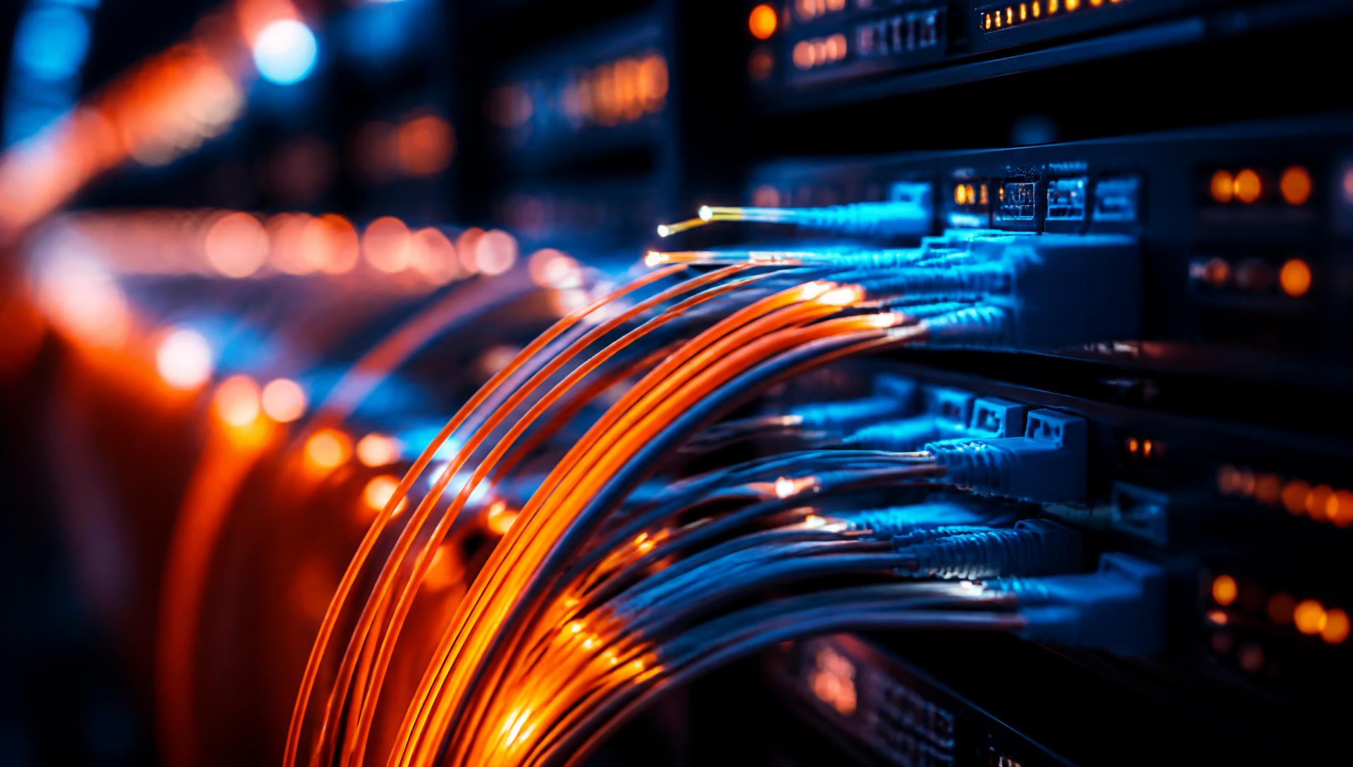 Fiber optic cables in a data center